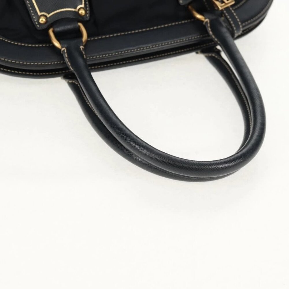 PRADA Hand Bag Nylon Leather Navy Gold - Picture 8 of 16